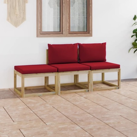 vidaXL Juego de muebles de jardín 3 piezas con cojines rojo tinto