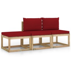 vidaXL Juego de muebles de jardín 3 piezas con cojines rojo tinto