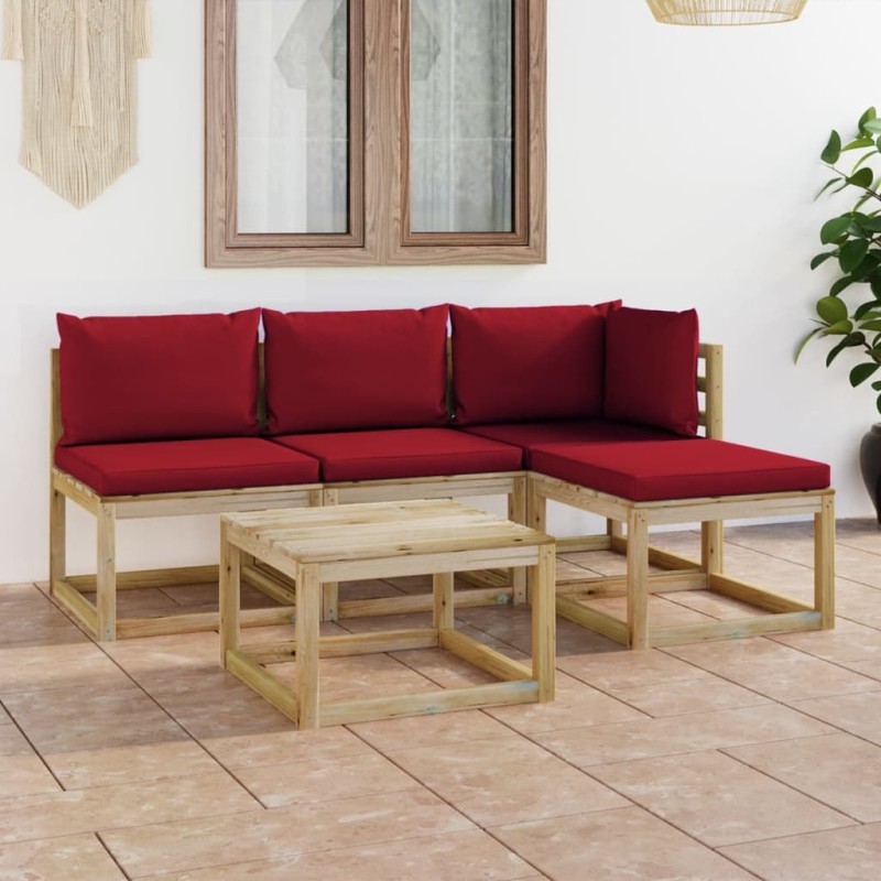 vidaXL Juego de muebles de jardín 5 piezas con cojines rojo tinto vidaXL Juego de muebles de jardín 5 piezas con cojines rojo tinto