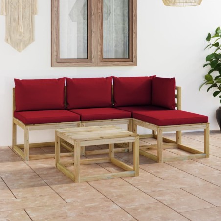 vidaXL Juego de muebles de jardín 5 piezas con cojines rojo tinto