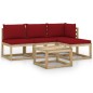vidaXL Juego de muebles de jardín 5 piezas con cojines rojo tinto vidaXL Juego de muebles de jardín 5 piezas con cojines rojo tinto