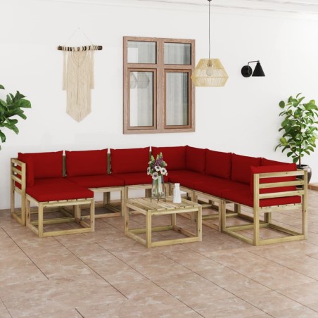 vidaXL Set de muebles de jardín 9 piezas con cojines madera impregnada