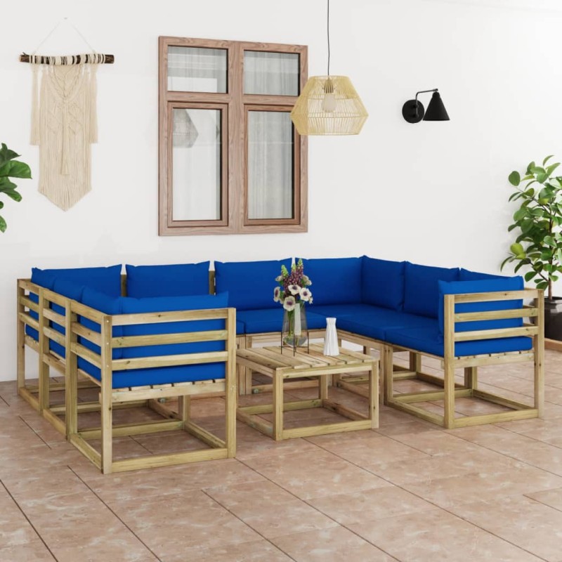 vidaXL Set de muebles de jardín 9 piezas con cojines madera impregnada vidaXL Set de muebles de jardín 9 piezas con cojines madera impregnada