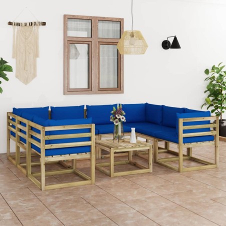 vidaXL Set de muebles de jardín 9 piezas con cojines madera impregnada
