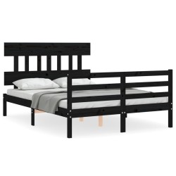 vidaXL Estructura cama de matrimonio con cabecero madera maciza negro