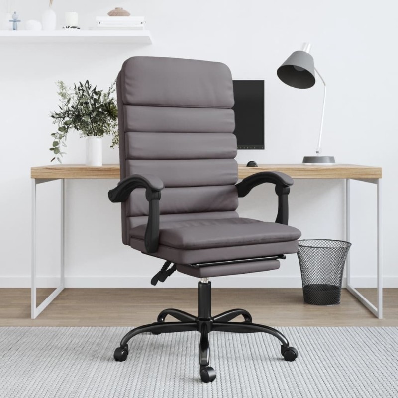 vidaXL Silla de oficina reclinable masaje cuero sintético gris vidaXL Silla de oficina reclinable masaje cuero sintético gris