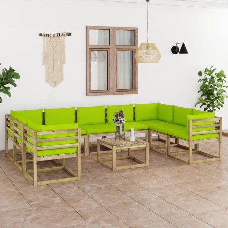 vidaXL Set de muebles de jardín 10 pzas con cojines madera impregnada