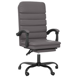 vidaXL Silla de oficina reclinable masaje cuero sintético gris