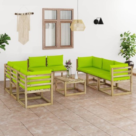 vidaXL Set de muebles de jardín 9 piezas con cojines madera impregnada