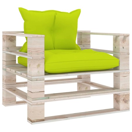 vidaXL Sofá de palets de jardín con cojines verde chillón madera pino