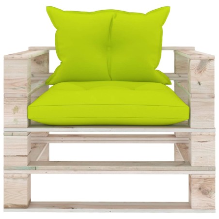 vidaXL Sofá de palets de jardín con cojines verde chillón madera pino