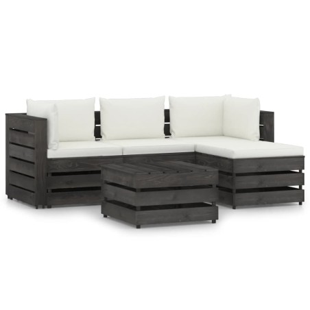 vidaXL Muebles de jardín 5 pzas con cojines madera impregnada gris