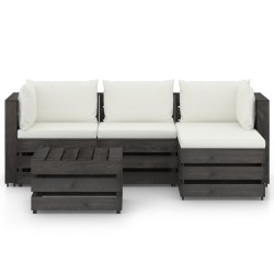 vidaXL Muebles de jardín 5 pzas con cojines madera impregnada gris