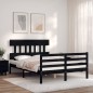 vidaXL Estructura cama de matrimonio con cabecero madera maciza negro vidaXL Estructura cama de matrimonio con cabecero madera maciza negro