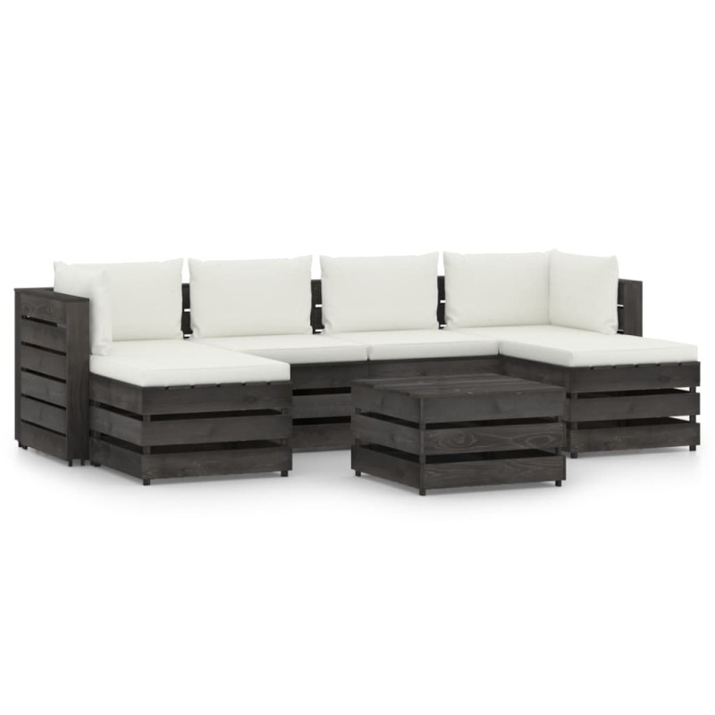 vidaXL Muebles de jardín 7 pzas con cojines madera impregnada gris
