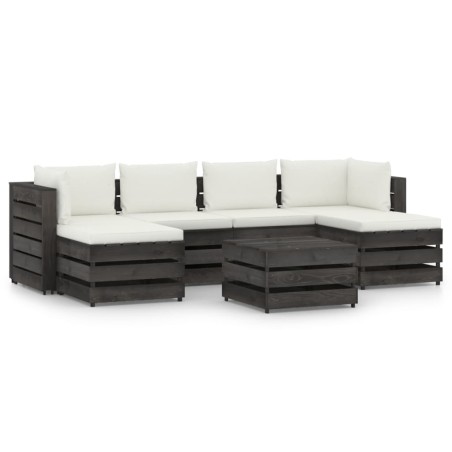 vidaXL Muebles de jardín 7 pzas con cojines madera impregnada gris