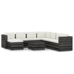 vidaXL Muebles de jardín 9 piezas con cojines madera impregnada gris