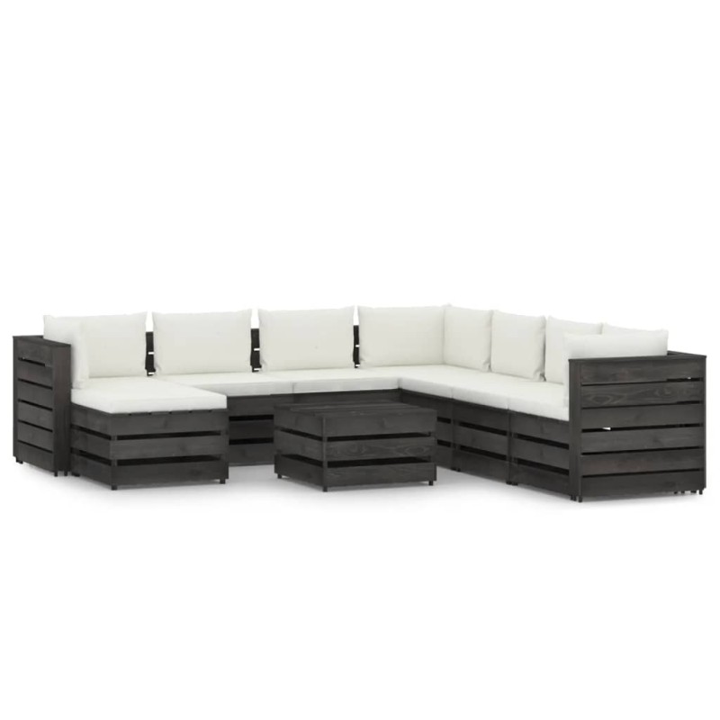 vidaXL Muebles de jardín 9 piezas con cojines madera impregnada gris vidaXL Muebles de jardín 9 piezas con cojines madera impregnada gris