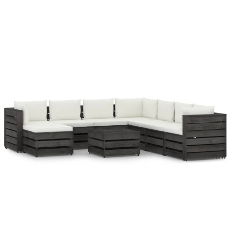 vidaXL Muebles de jardín 9 piezas con cojines madera impregnada gris