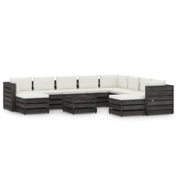 vidaXL Muebles de jardín 11 pzas con cojines madera impregnada gris