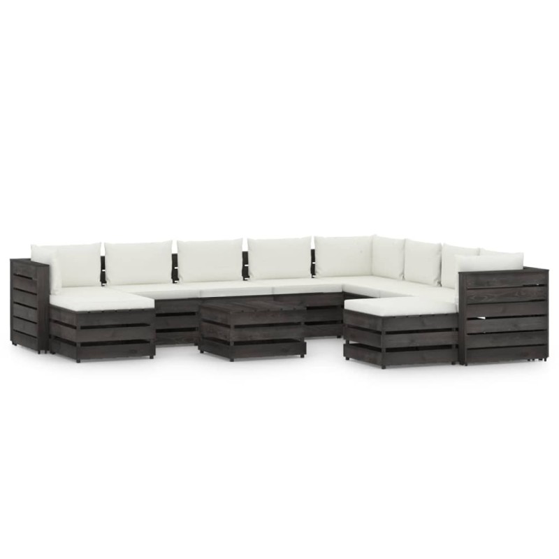 vidaXL Muebles de jardín 11 pzas con cojines madera impregnada gris vidaXL Muebles de jardín 11 pzas con cojines madera impregnada gris