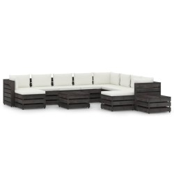 vidaXL Muebles de jardín 12 pzas con cojines madera impregnada gris