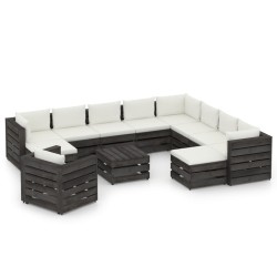 vidaXL Muebles de jardín 12 pzas con cojines madera impregnada gris