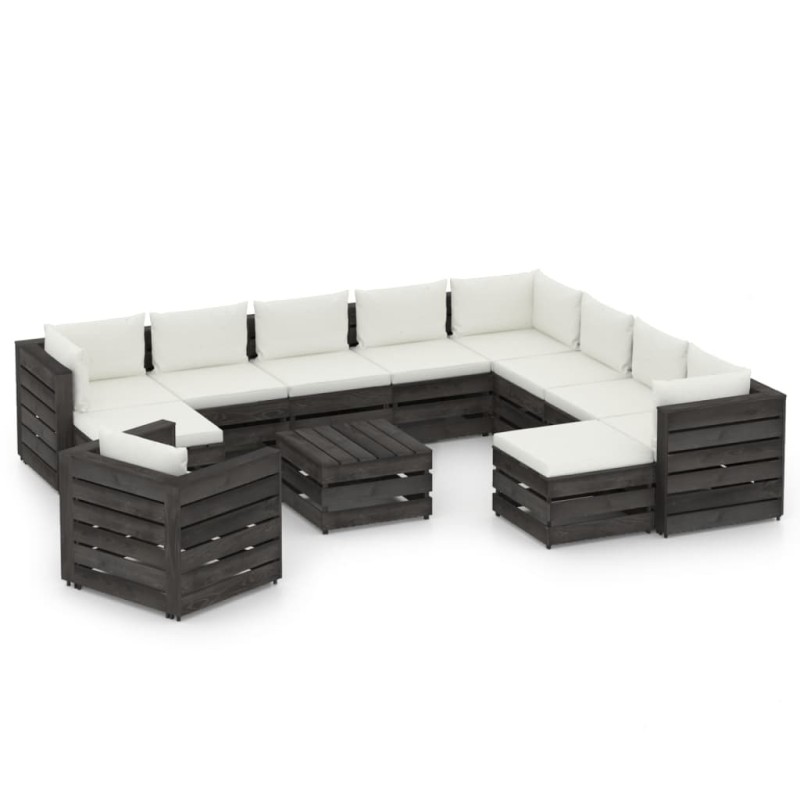 vidaXL Muebles de jardín 12 pzas con cojines madera impregnada gris vidaXL Muebles de jardín 12 pzas con cojines madera impregnada gris