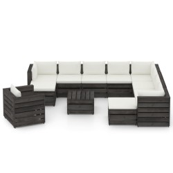 vidaXL Muebles de jardín 12 pzas con cojines madera impregnada gris