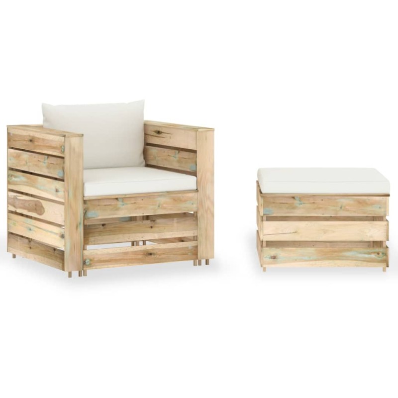 vidaXL Muebles de jardín 2 pzas con cojines madera impregnada verde vidaXL Muebles de jardín 2 pzas con cojines madera impregnada verde