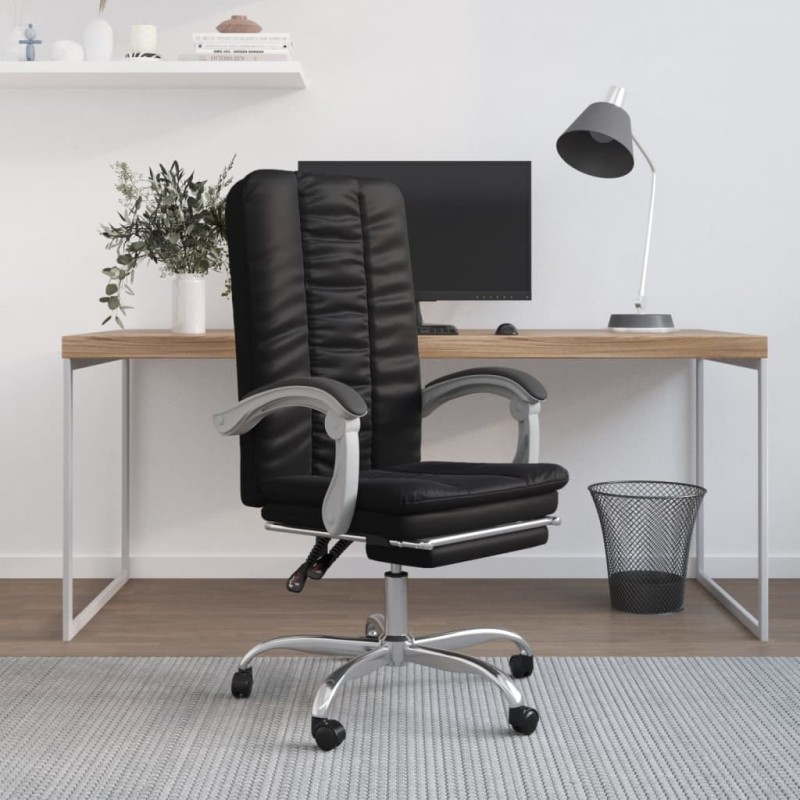 vidaXL Silla de oficina reclinable cuero sintético negro vidaXL Silla de oficina reclinable cuero sintético negro
