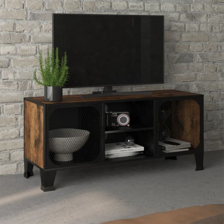 vidaXL Mueble de TV metal y MDF marrón rústico 105x36x47 cm