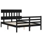 vidaXL Estructura cama de matrimonio con cabecero madera maciza negro vidaXL Estructura cama de matrimonio con cabecero madera maciza negro