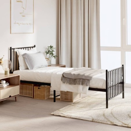 vidaXL Estructura de cama con cabecero y estribo metal negro 80x200 cm