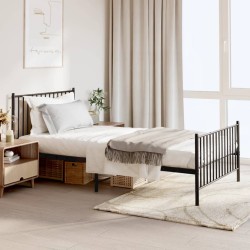 vidaXL Estructura de cama con cabecero y estribo metal negro 107x203cm