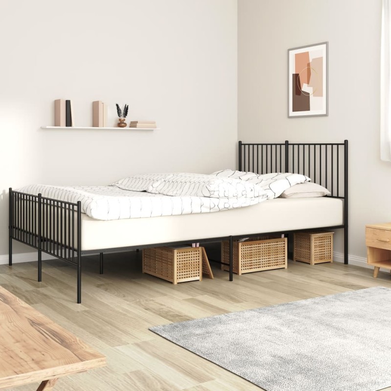 vidaXL Estructura de cama cabecero y pie de cama metal negro 150x200cm
