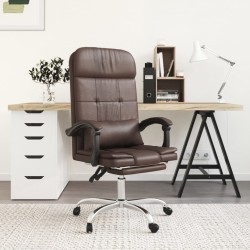vidaXL Silla de oficina reclinable masaje cuero sintético marrón