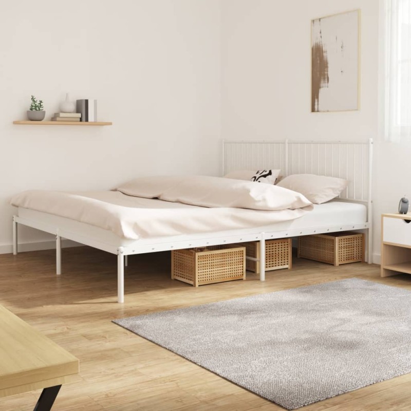 vidaXL Estructura de cama de metal con cabecero blanco 183x213 cm vidaXL Estructura de cama de metal con cabecero blanco 183x213 cm