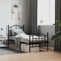 vidaXL Estructura de cama con cabecero y estribo metal negro 75x190 cm
