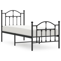 vidaXL Estructura de cama con cabecero y estribo metal negro 75x190 cm