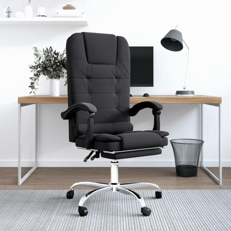 vidaXL Silla de oficina reclinable masaje cuero sintético negro vidaXL Silla de oficina reclinable masaje cuero sintético negro