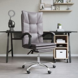 vidaXL Silla de oficina reclinable cuero sintético gris