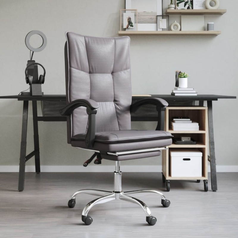 vidaXL Silla de oficina reclinable cuero sintético gris vidaXL Silla de oficina reclinable cuero sintético gris