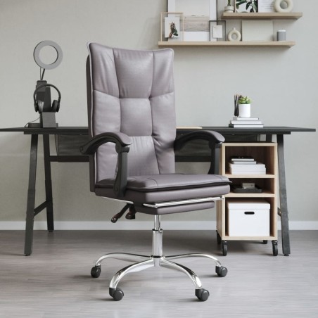 vidaXL Silla de oficina reclinable cuero sintético gris