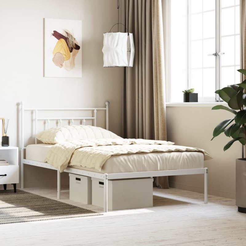 vidaXL Estructura de cama de metal con cabecero blanco 107x203 cm