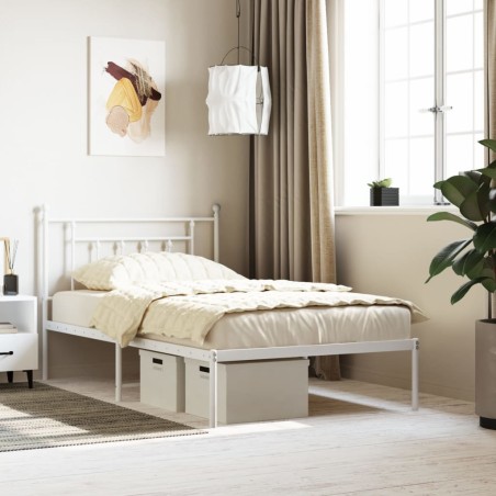 vidaXL Estructura de cama de metal con cabecero blanco 107x203 cm