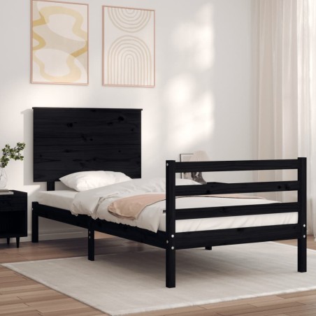 vidaXL Estructura de cama con cabecero madera maciza negro 90x200 cm