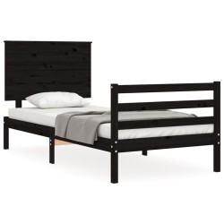vidaXL Estructura de cama con cabecero madera maciza negro 90x200 cm