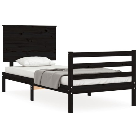 vidaXL Estructura de cama con cabecero madera maciza negro 90x200 cm