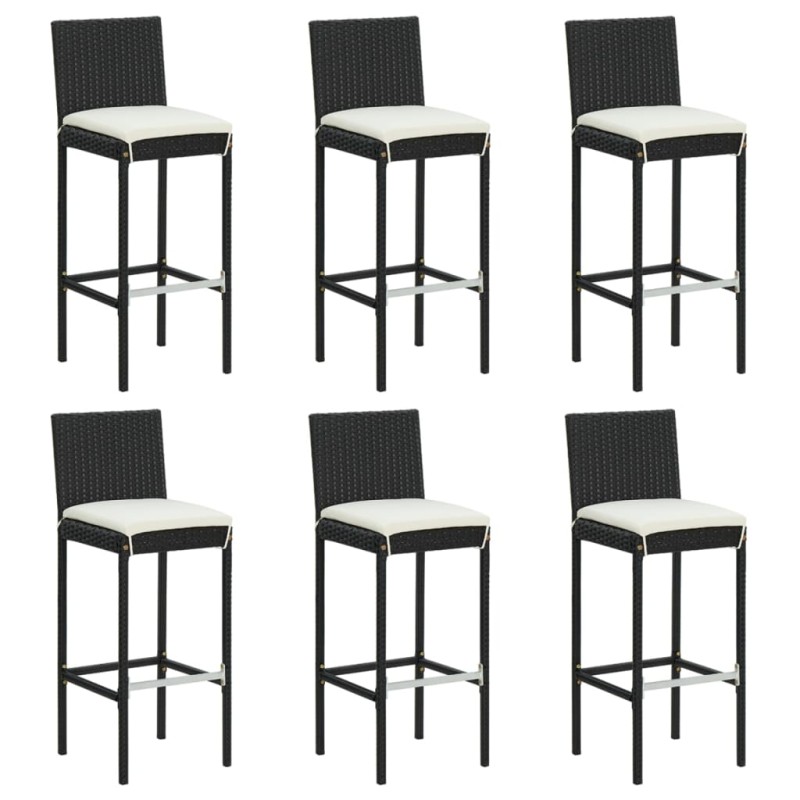 vidaXL Taburetes de cocina con cojines 6 uds ratán sintético negro vidaXL Taburetes de cocina con cojines 6 uds ratán sintético negro